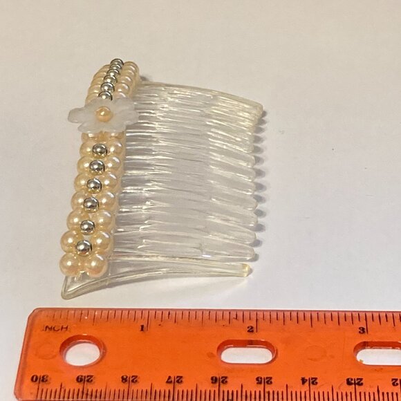 Vintage Cream White Pearl Beaded Flower Side Hair Comb 80s 90s Bridal Communion - Picture 11 of 11
